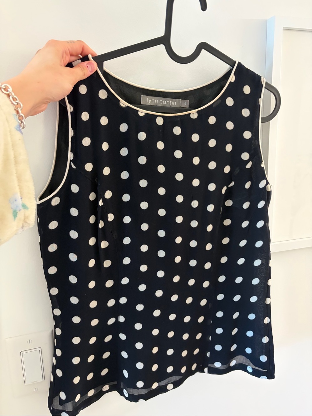 Vintage Lynn Cantin Black Polka Dot Sleeveless Blouse